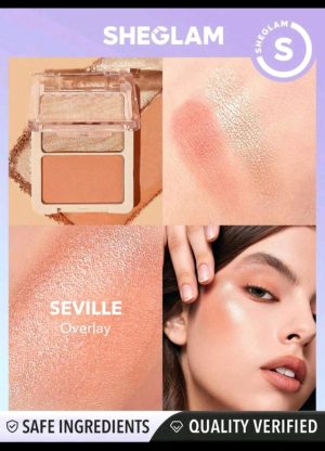 SHEGLAM Glam 101 Hybrid Highlighter & Blush Duo-Seville Blush Highlighter Powder Palette Non-Fading Multi-Use Non-Greasy Shimmer Lightweight Smooth Blusher Winter Pink Rosa Blush