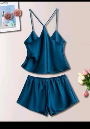 Satin Cami Top With Shorts PJ Set / Pajama Set - Image 2