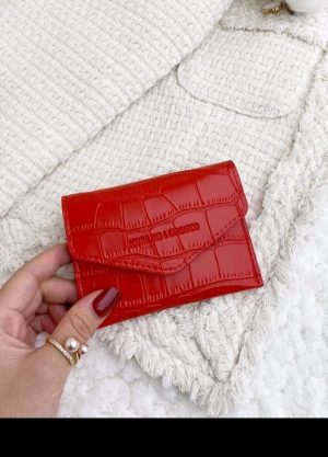 Crocodile Embossed Snap Button Coin Purse Lightweight Portable Credit Card ID Card White