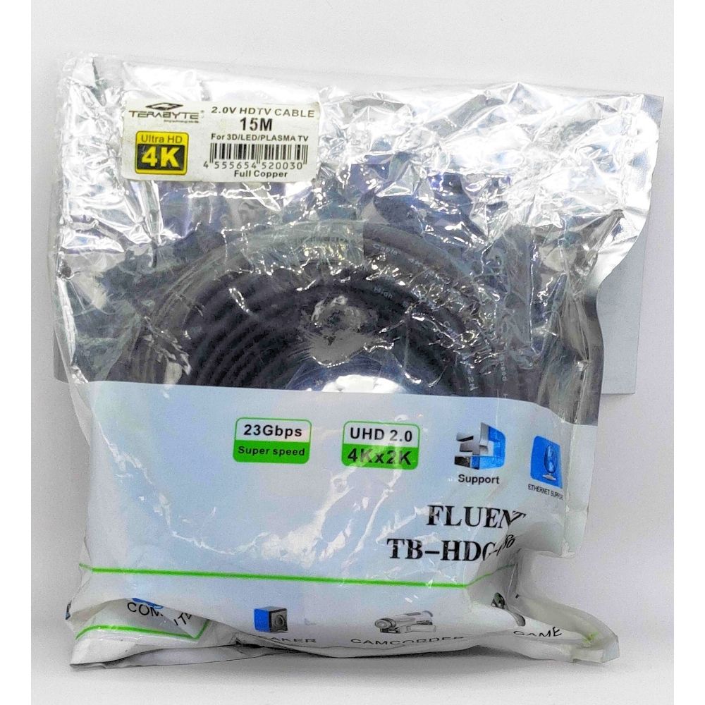 TERABYTE - HDMI - 4K HIGH DIFINITION - Cable 15 m TB-225 HDMI 15 Meter  (Compatible with Mobile, Laptop, Tablet, Mp3, Gaming Device, Black, One Cable)