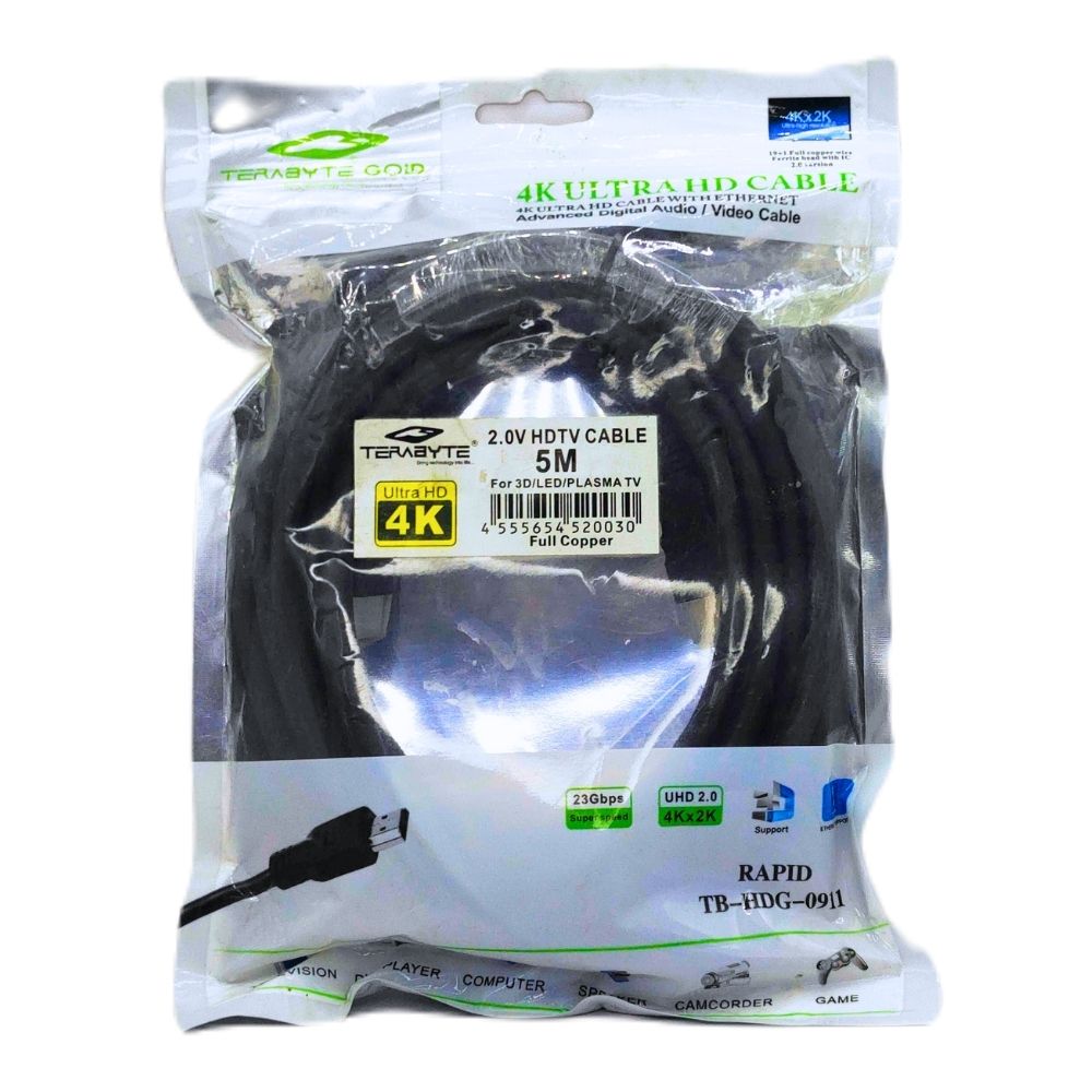 TERABYTE - HDMI Cable 5 m 4K ULTRA HD Meter HDMI Cable-Supports HDMI Devices, 4K, Full HD 1080p - Black  (Compatible with PC, Laptop, Black, One Cable)